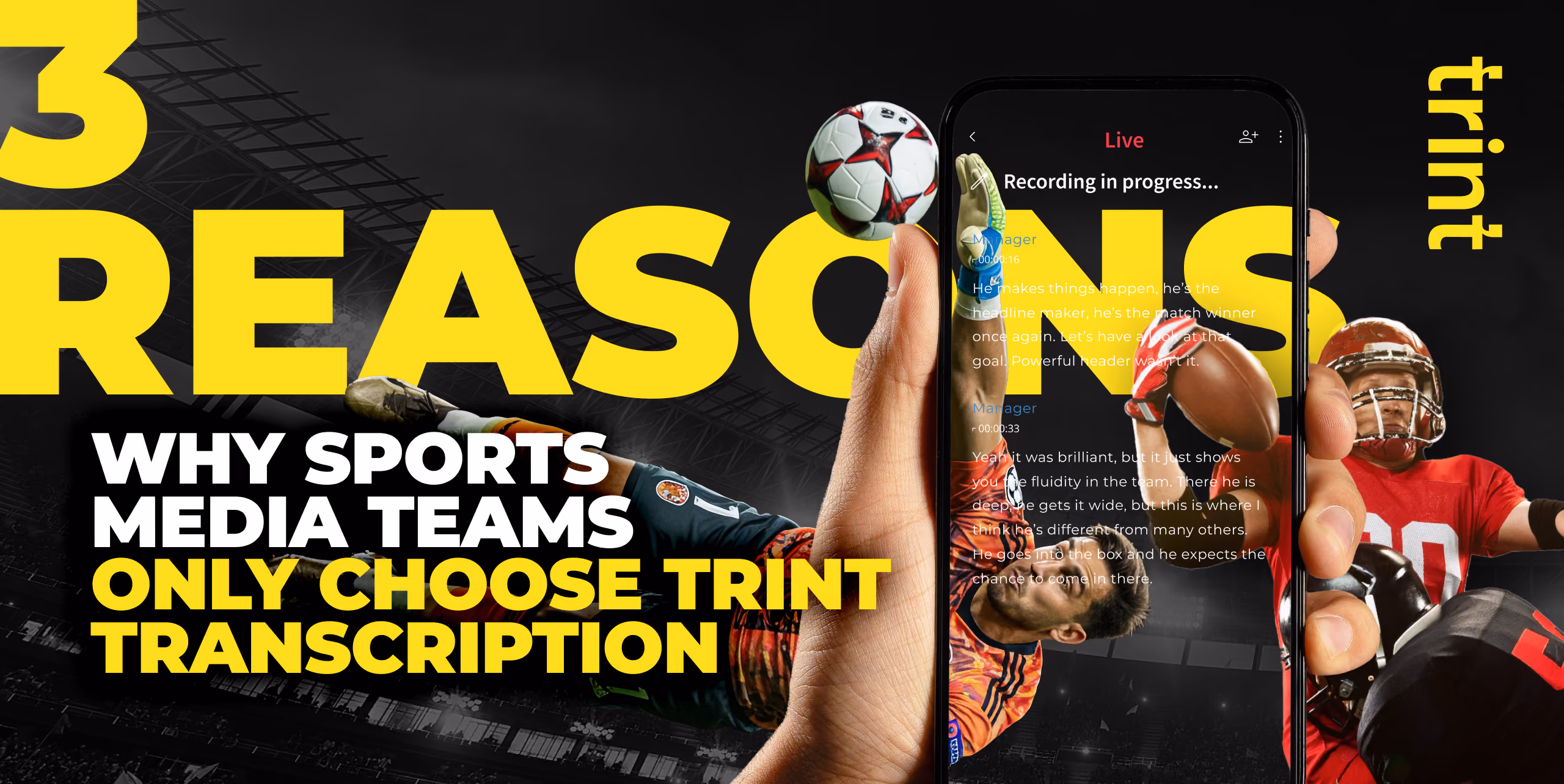 Discover why top sports media teams choose Trint for AI transcription, live collaboration, multi-language support and flexible platform access.